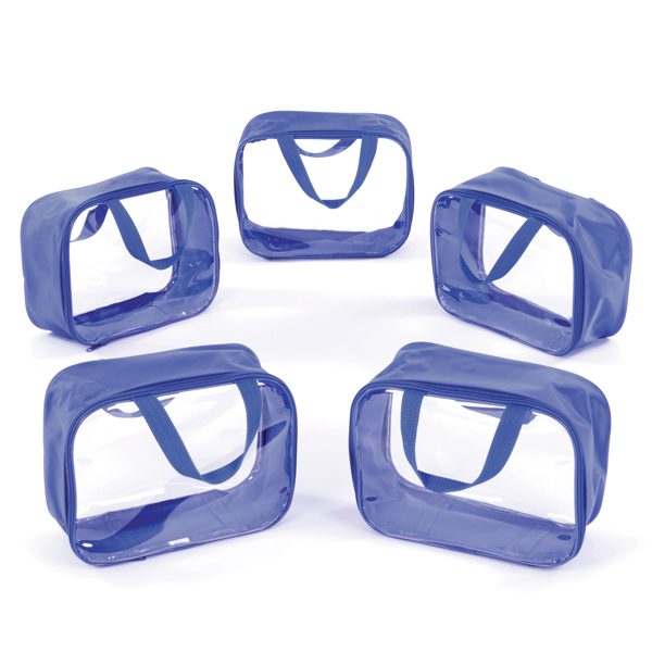 Set of 5 Small Going Home Bags - Small blue plastic learning bags with handle for children