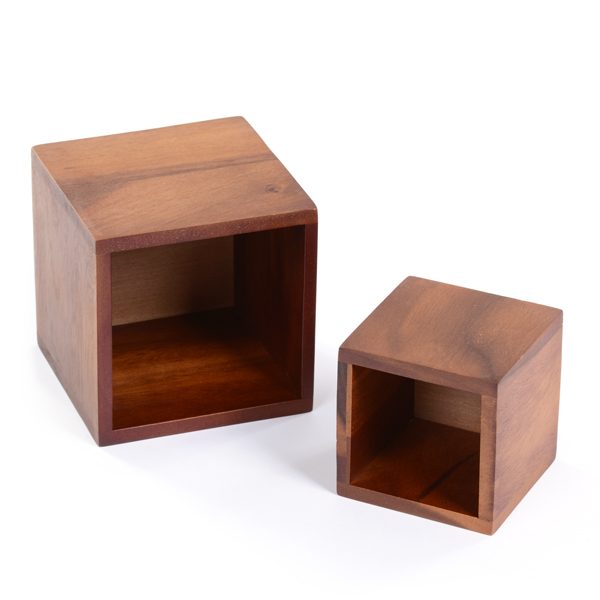 Dark Wooden Boxes set of two acacia wood storage and organiser pot holder