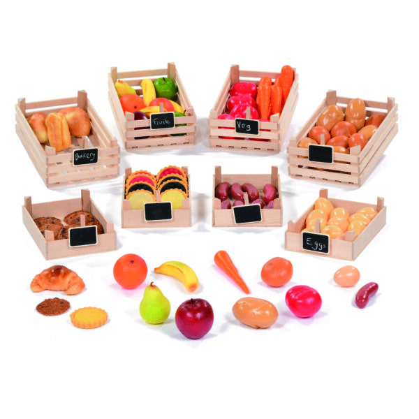 Set of Wooden Crates with Food